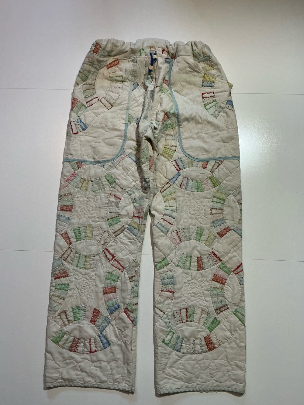 Vintage Wedding Ring Quilt Quilted OOAK Reworked Upcycled Tattered Pants